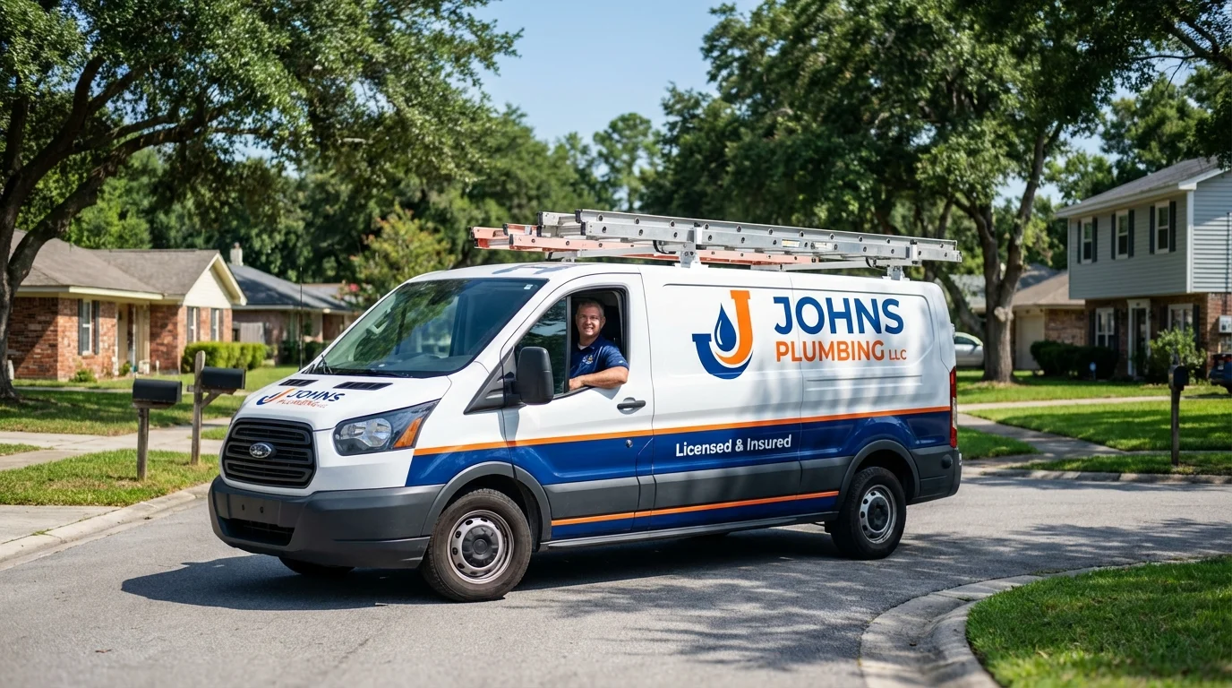 Johns Plumbing LLC service van in Monrovia, IN