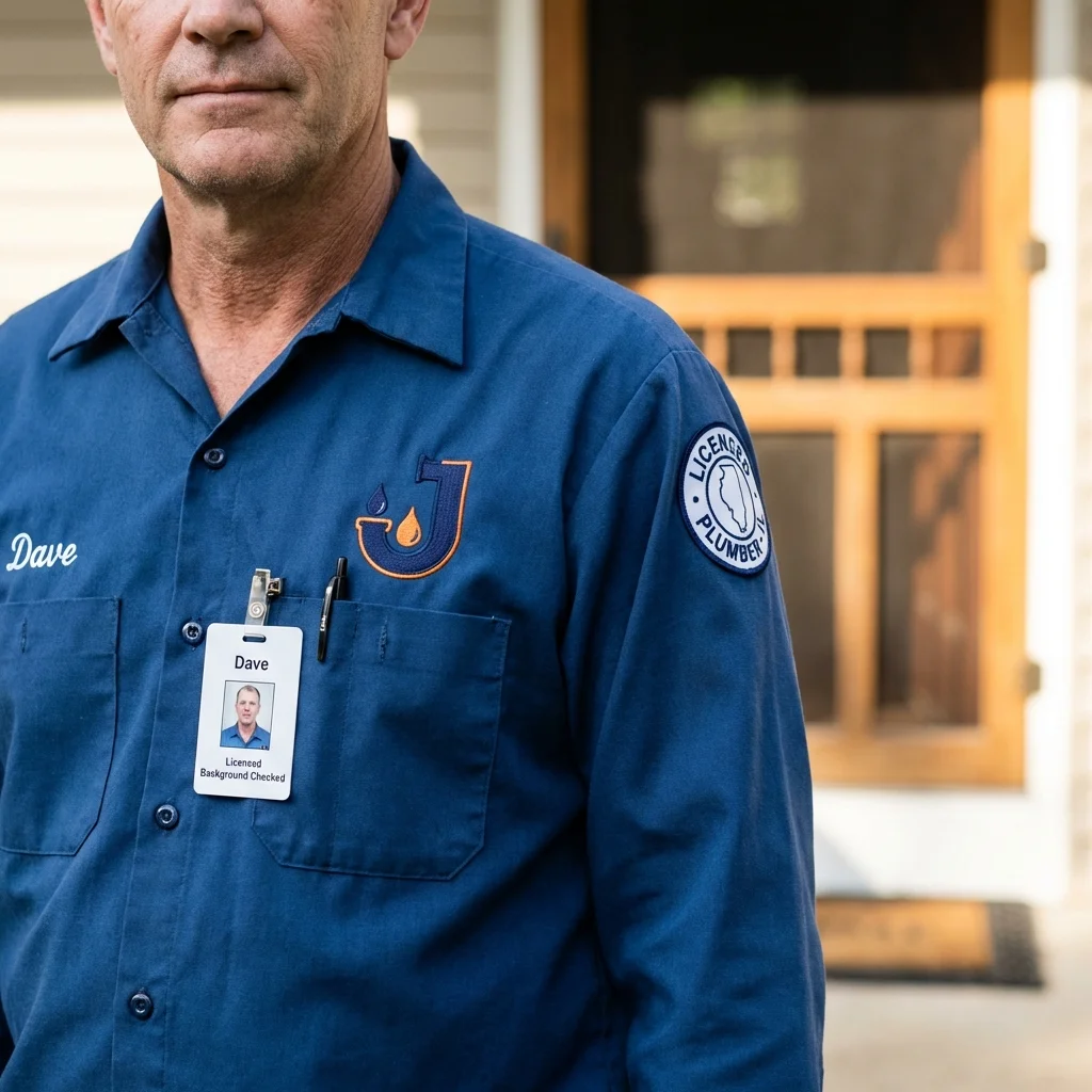 Licensed plumber showing ID badge in Monrovia, IN
